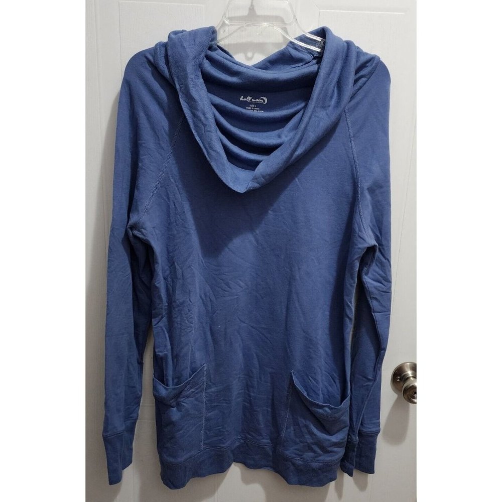 Half Moon by Modern Movement‎ Women's Long Sleeve Cowl Neck Sweatshirt Blue Sz L